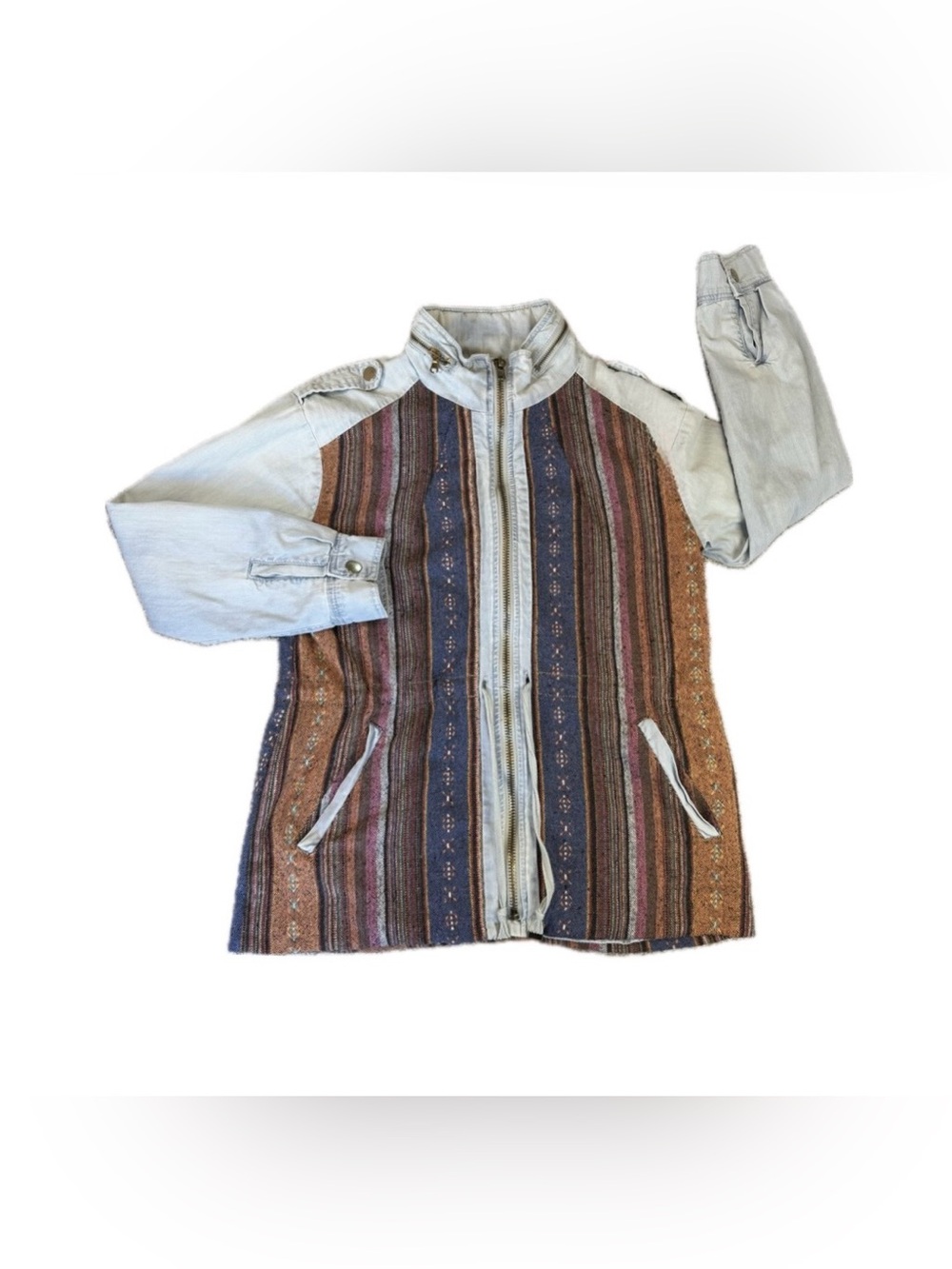 Love 21 Women’s Size M Southwestern Aztec Print Chambray Moto Jacket Boho